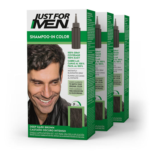 Just For Men Shampoo-In Color (Formerly Original Formula), Mens Hair Color with Keratin and Vitamin E for Stronger Hair - Deep Dark Brown, H-46, Pack