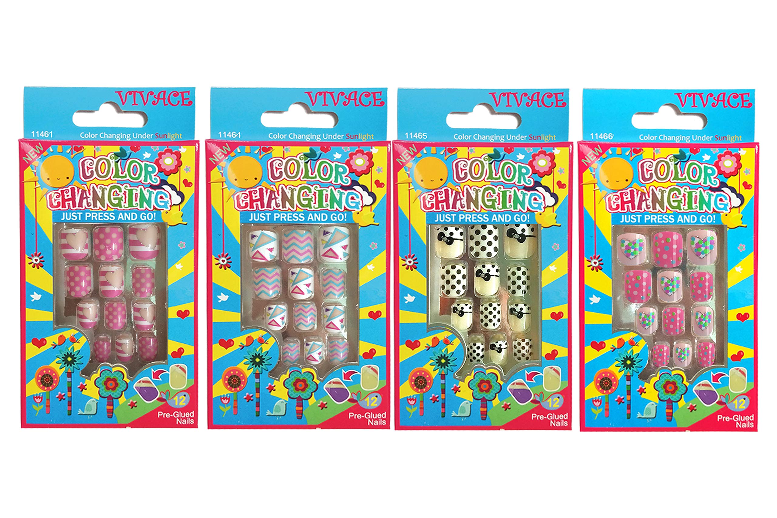 Vivace 4Pack 48Tips Color Changing Under Sun Fake Nails, Artificial ...