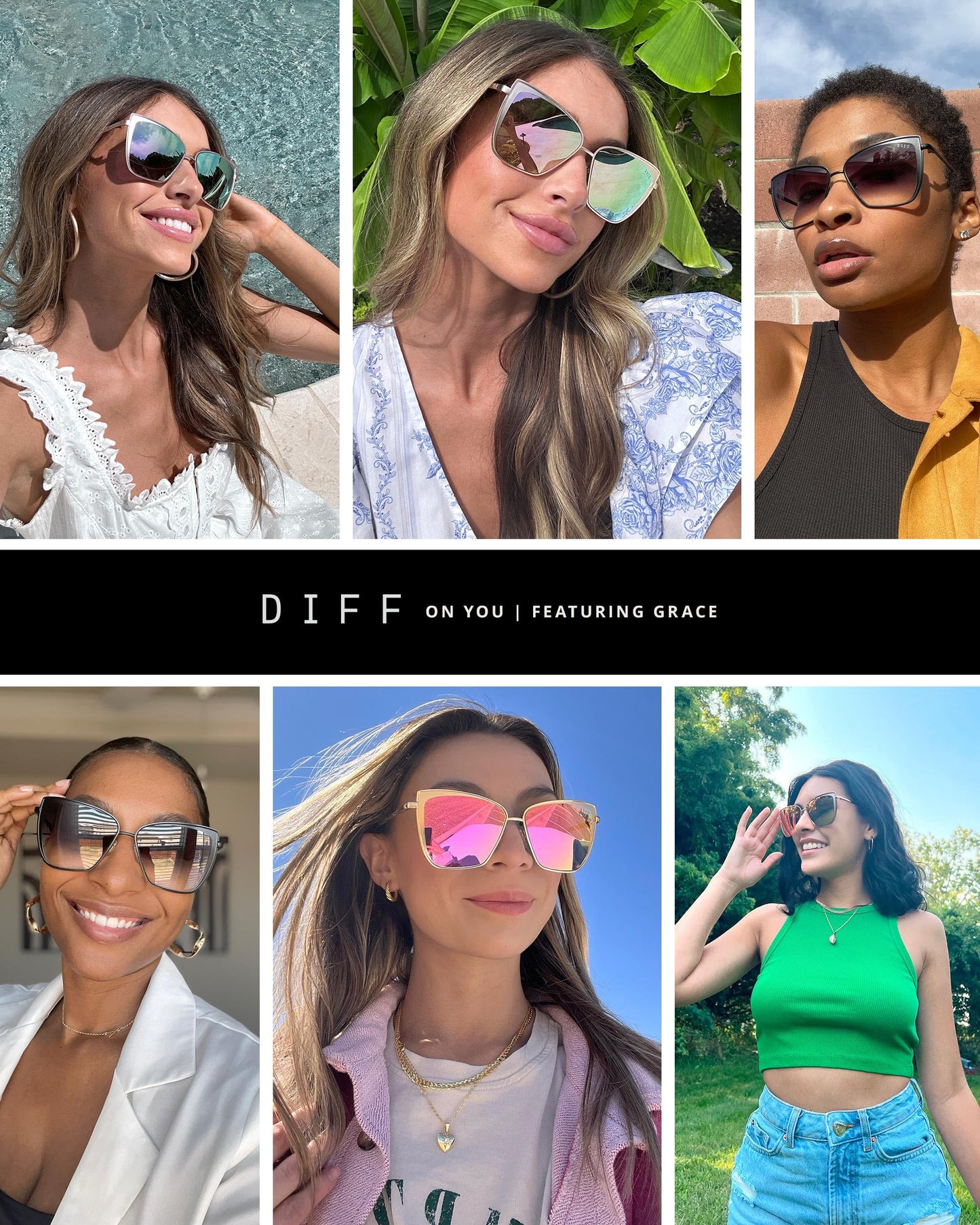 DIFF Grace Lightweight Cat Eye Sunglasses for Women UV400, Matte Black + Sharp Grey Gradient