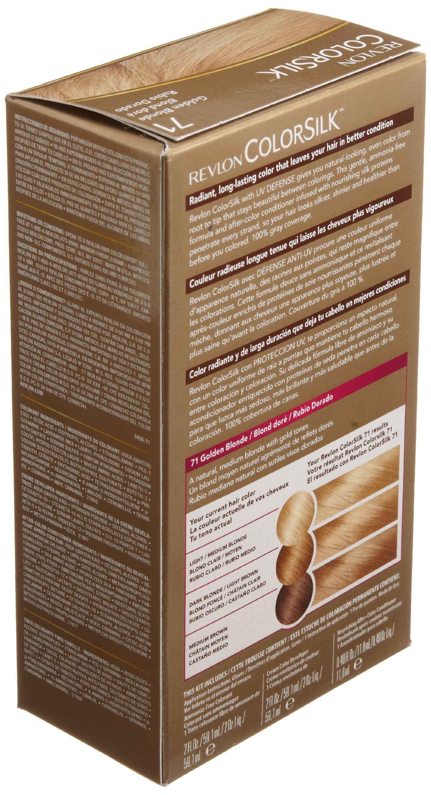Revlon ColorSilk Hair Color, 71 Golden Blonde 1 ea (Pack of 3)