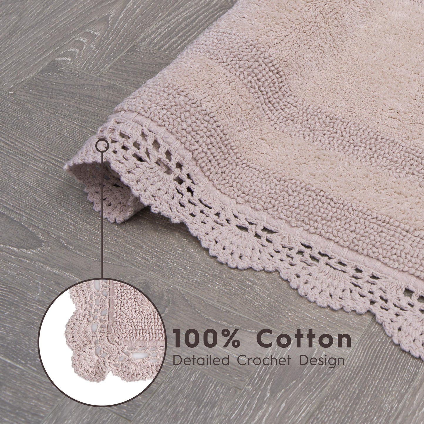 Laura Ashley Absorbent Bath Mat Reversible Crochet Soft and Plush Bathroom Mat 100% Cotton21x34 Bath Rug, Blush Pink