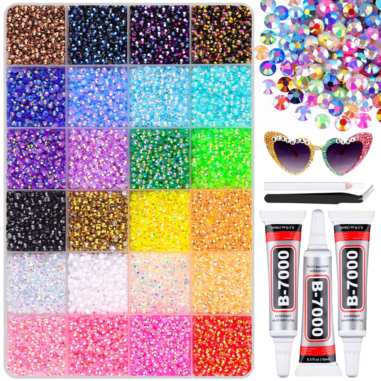 BELLEBOOST 35000PCS Jelly Bedazzler Kit with Rhinestones, 3mm Flatback Gems for Bedazzling, Multicolor Bedazzle Kit with B7000 Jewelry Glue and Gem Beauty and Personal Care BELLEBOOST
