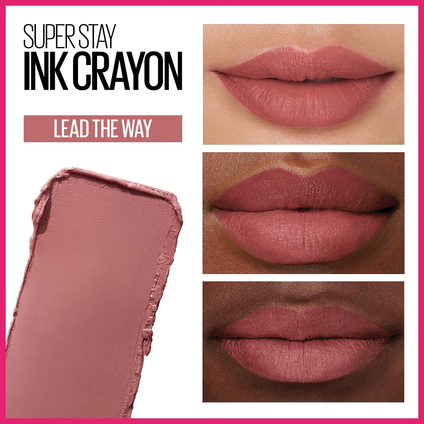 Maybelline Super Stay Ink Crayon Lipstick Makeup, Precision Tip Matte Lip Crayon with Built-in Sharpener, Longwear Up To 8Hrs, Lead The Way, Pink