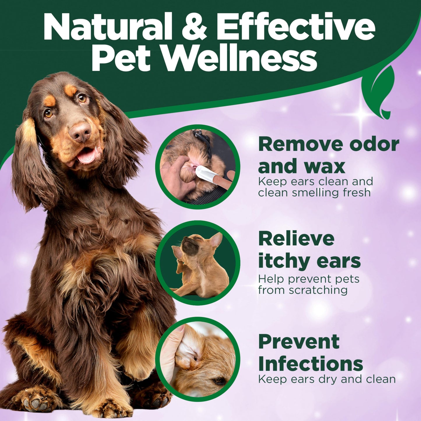 Vet's Best Ear Cleaner Finger Wipes for Dogs – 50 ct Disposable Pads to Soothe Itchy Ears, Remove Odor & Gently Clean for Hygiene & Relief