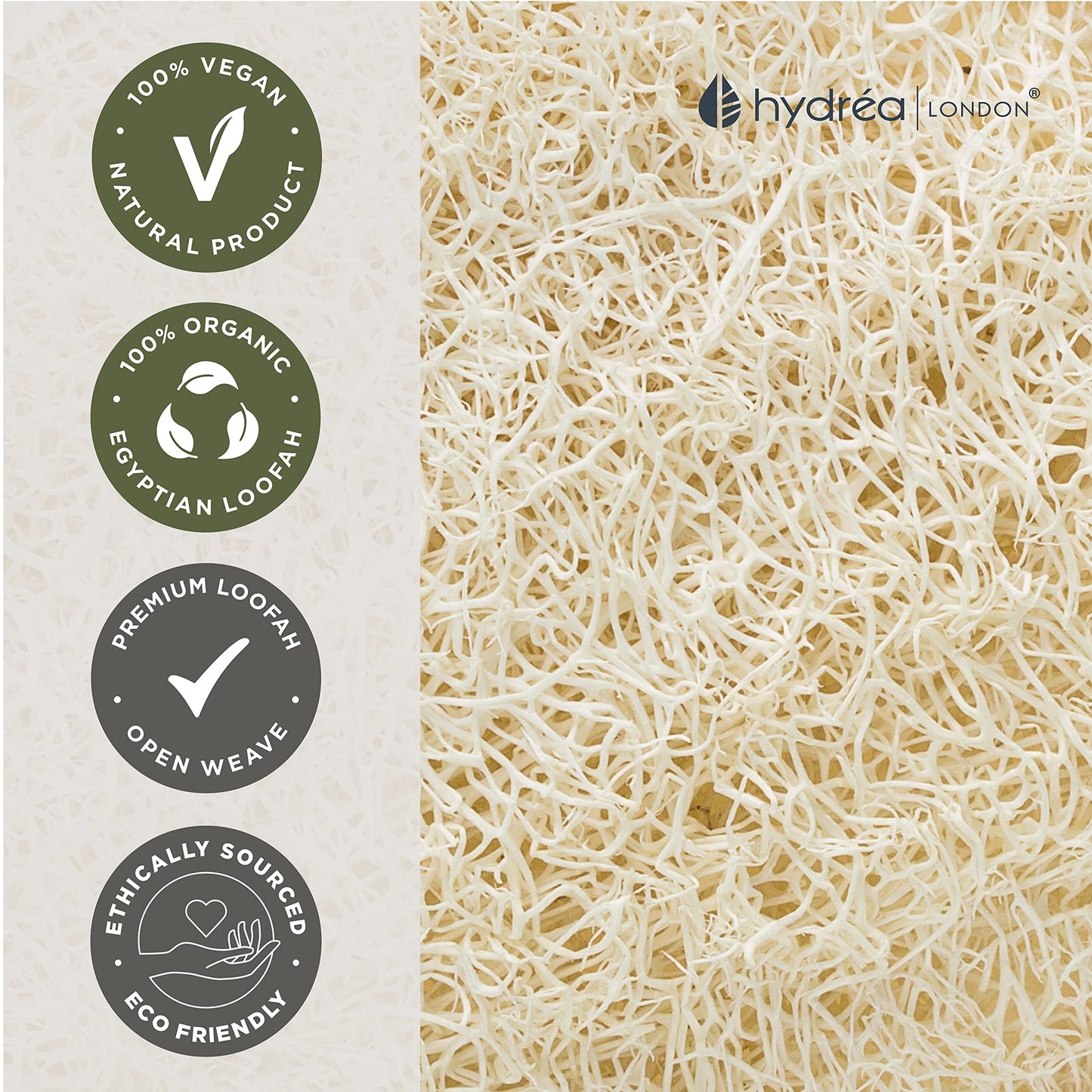 Hydréa London Organic Egyptian Loofah Luxury Exfoliating Body Pad Natural Quality Spa Bodycare for Bath Shower