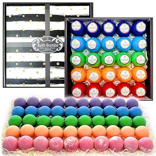 Relaxing Bath Bombs for Men & Women! 50 Wholesale Bath Bombs Individually Wrapped. Bulk Aromatherapy Essential Oil Bath Bombs for Adults Teens Kids!…