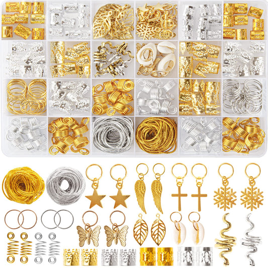 230PCS Hair Jewelry Beads?Dreadlocks Jewels for Women Braids, Gold And Silver Winding Line, Metal Hair Rings Cuffs Clips?Hair Charms Pendants Braid
