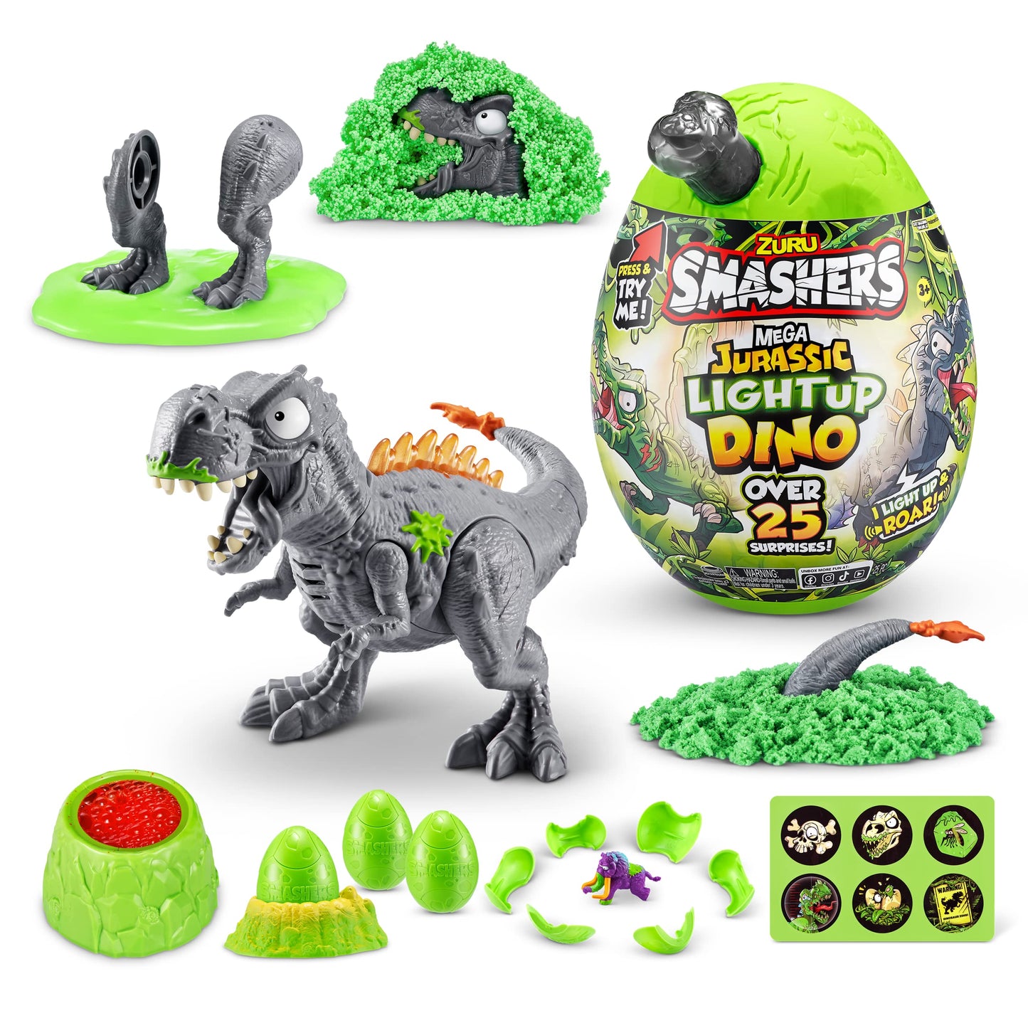 Smashers Mega Jurassic Light Up Dino Egg (T-Rex) by ZURU Collectible Egg with Over 25 Surprises, Volcano Slime, Fossil Toy, Dinosaur Toys, T-Rex Toy…