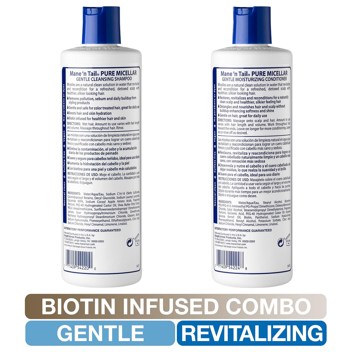 Mane 'n Tail Micellar Shampoo & Conditioner Sulfate Free with Biotin for Oily Hair, Build Up, and Hard Water to Detox and Clarify 11.2 fl oz 2-Pack