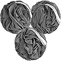 MainBasics Charcoal Infused Bath Shower Loofah Sponge Pouf Body Wash Scrubber (Set of 3)