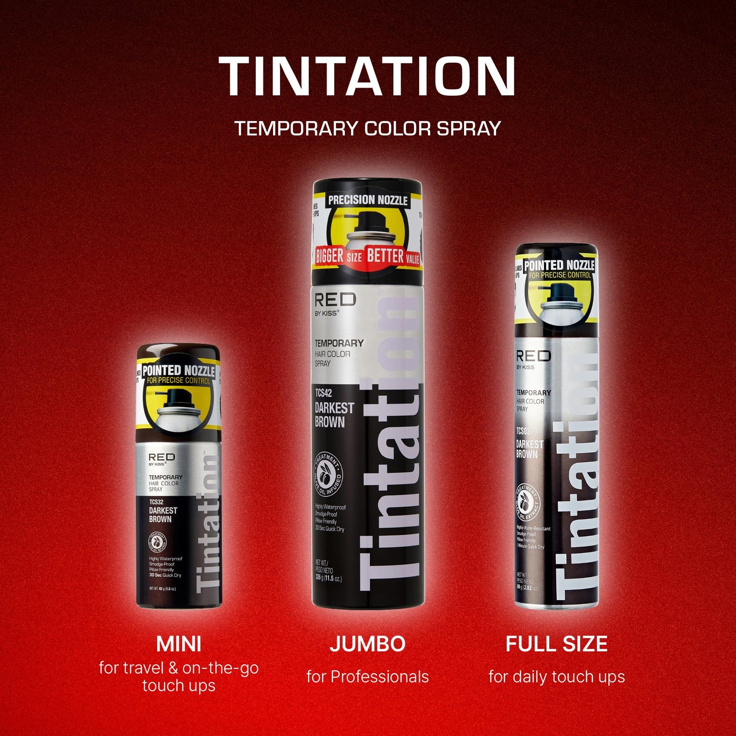 RED by Kiss Tintation Temporary Hair Color Spray, Extra Large Size, Instant Gray Root Cover Up, Water-Resistant, Smudge-Proof, Hairline & Barber
