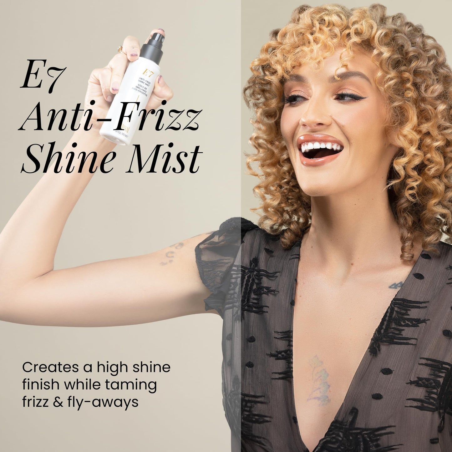ALOXXI E7 Anti-Frizz Shine Mist, Dry Oil Hair Mist with 7 Essential Oils, Tames Frizz & Boosts Radiance, Safe for Color-Treated Hair, 3.4 Fl Oz
