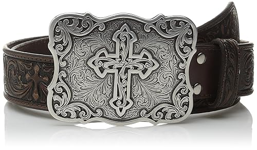Nocona Belt Co. Women's Nocona Scroll Embose Cross Buckle Belt Accessory, brown, Small