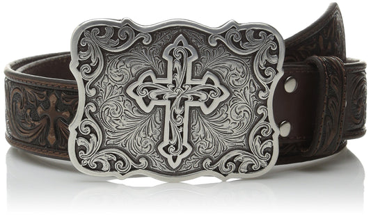 Nocona Belt Co. Women's Nocona Scroll Embose Cross Buckle Belt Accessory, brown, Small