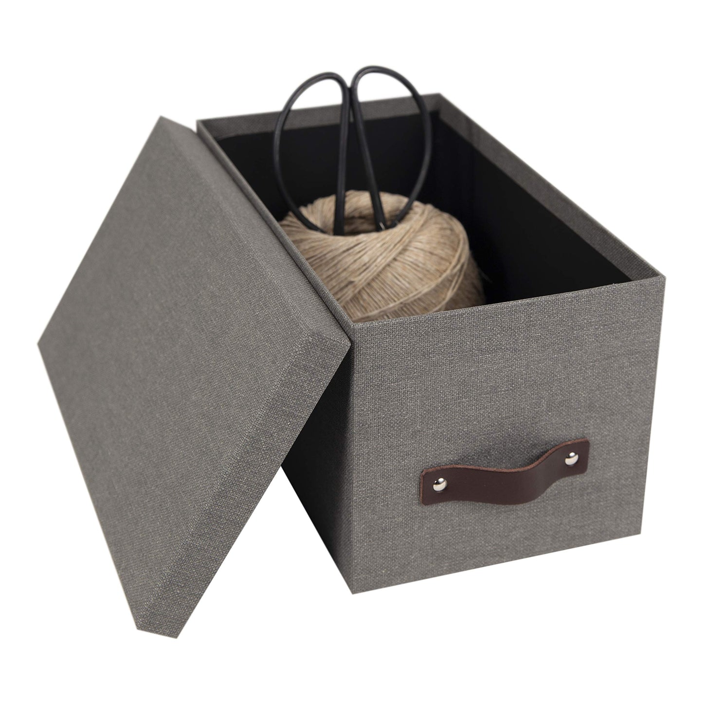 Bigso Silvia Organizational Storage Box with Leather Handle for Shelves and Stacks Easily - Durable and Decorative Storage Boxes with Lids - 5.9 in x…