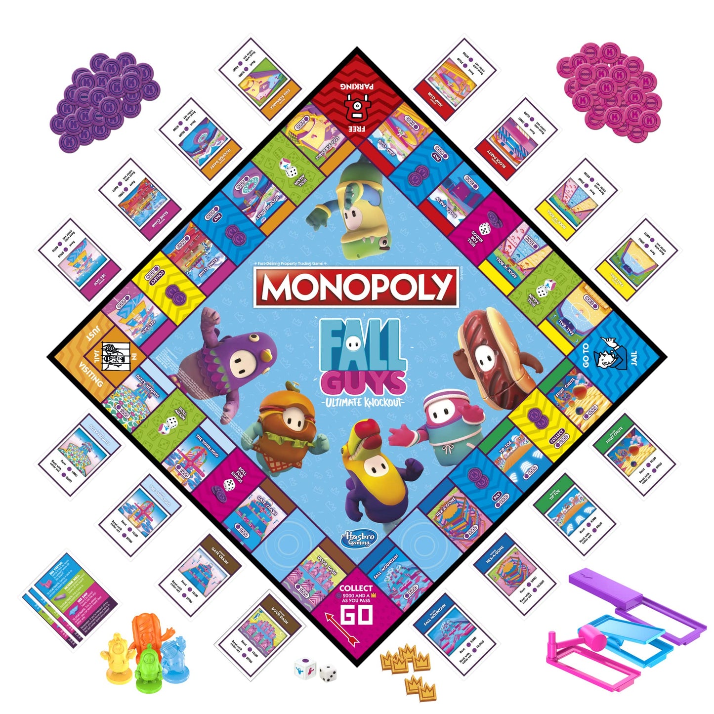 Monopoly Fall Guys Ultimate Knockout Edition Board Game for Players Ages 8 and Up, Dodge Interactive Obstacles, Includes Knockout Die