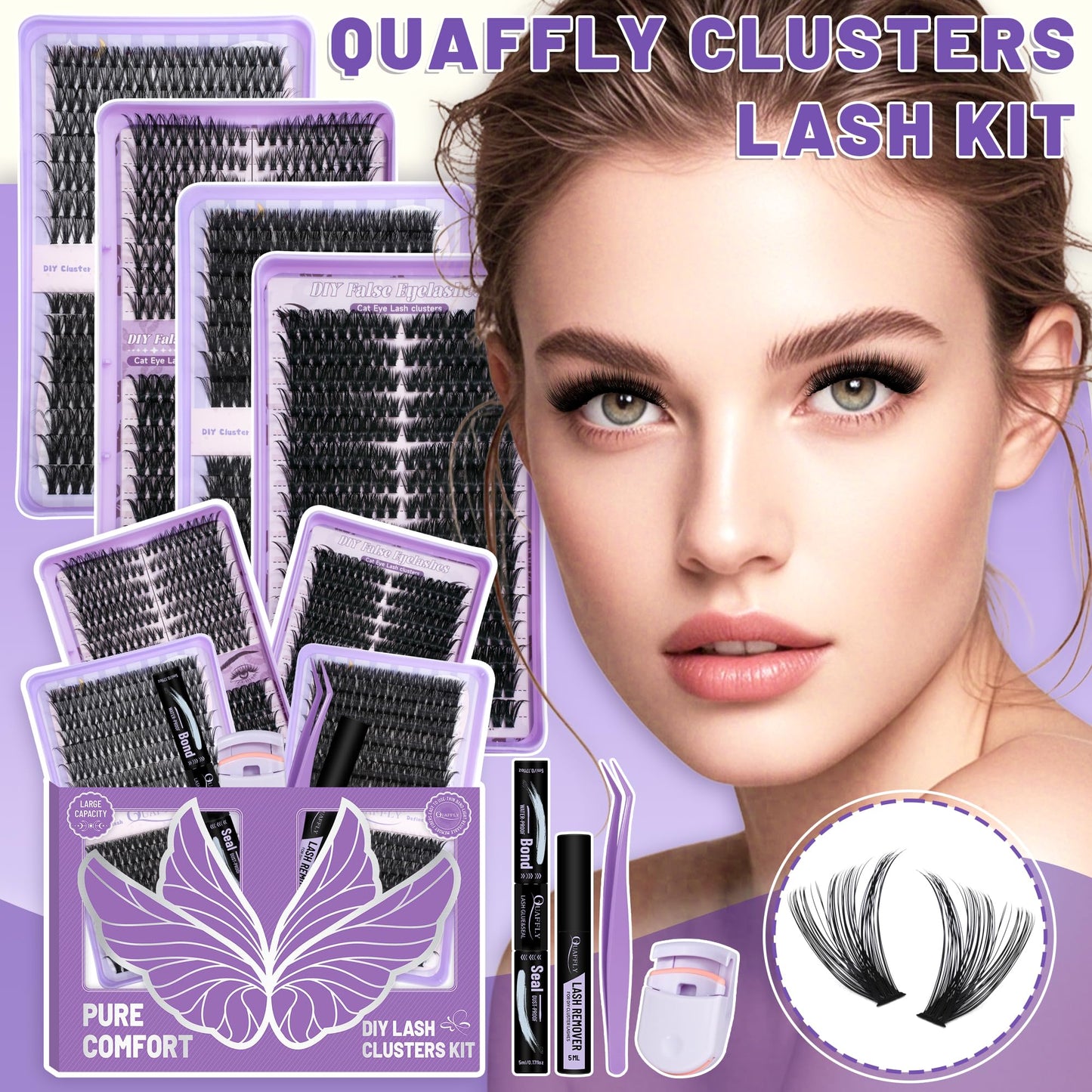 DIY Lash Cluster Kit - 1184pcs 40D-100D Natural Soft Cluster Lashes 8-18mm D Curl with Lash Bond&Seal Remover Tweezere Lash Curler All Tools In One Beauty and Personal Care QUAFFLY