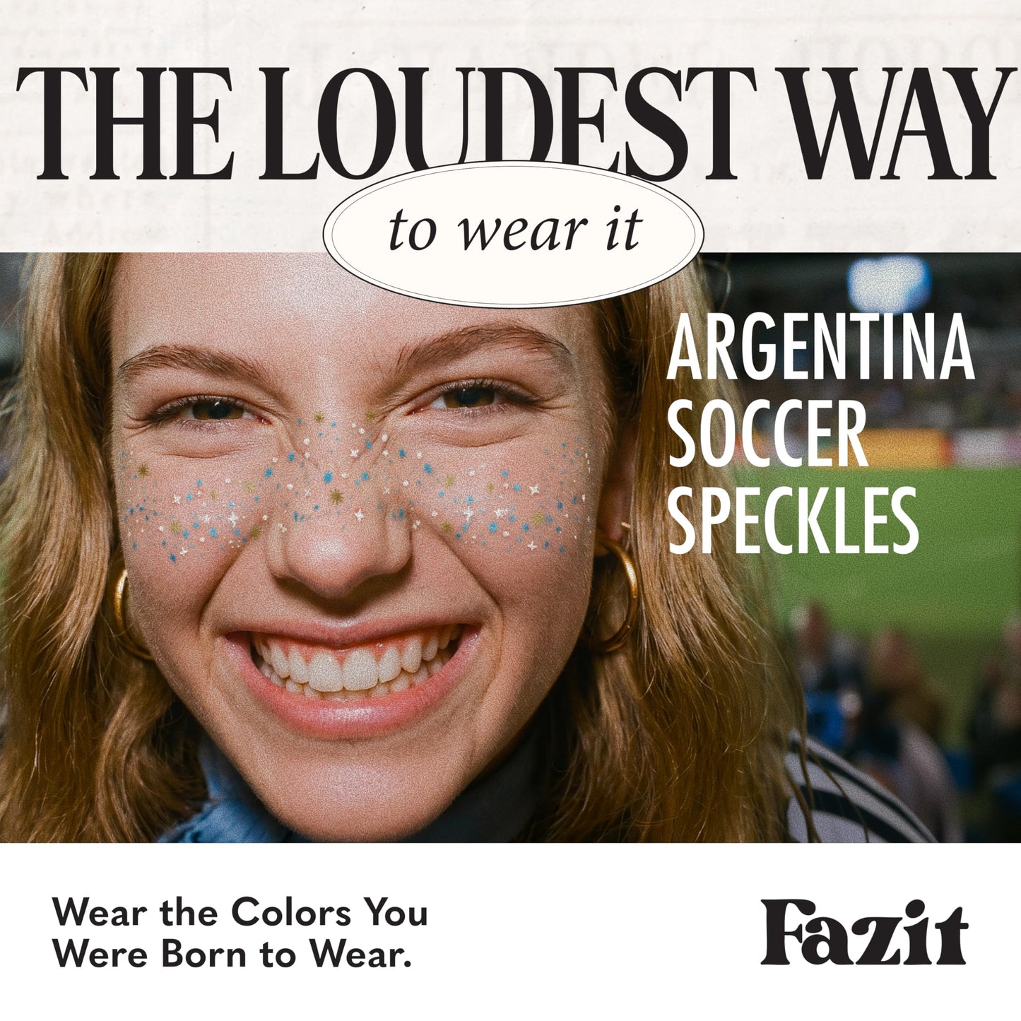 Fazit Argentina Soccer Speckles - Blue, White, and Silver Glitter Makeup Patches - Waterproof & Sweat-proof Face Stickers - Long-Lasting Game Day