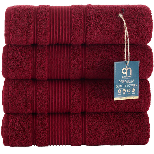 Qute Home 4-Piece Bath Towels Set, 100% Turkish Cotton Premium Quality Towels for Bathroom, Quick Dry Soft and Absorbent Turkish Towel, Set Includes…