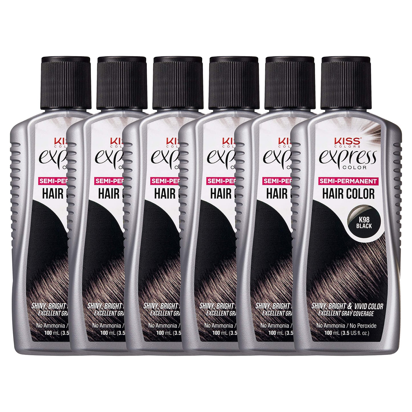 Kiss Express Color #K98 Semi- Permanent Black 3.5 Ounce (Pack of 6)
