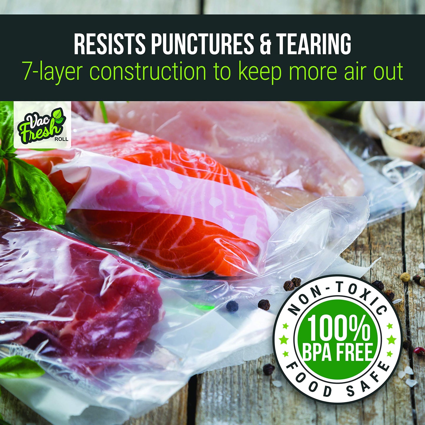 Vac Fresh Food Vacuum Seal Rolls (15" x 50', 3 Rolls) 3.5mil Embossed Food Storage Bags, Vacuum Seal Bags for Meal Prep, Sous Vide Bags for Cooking…