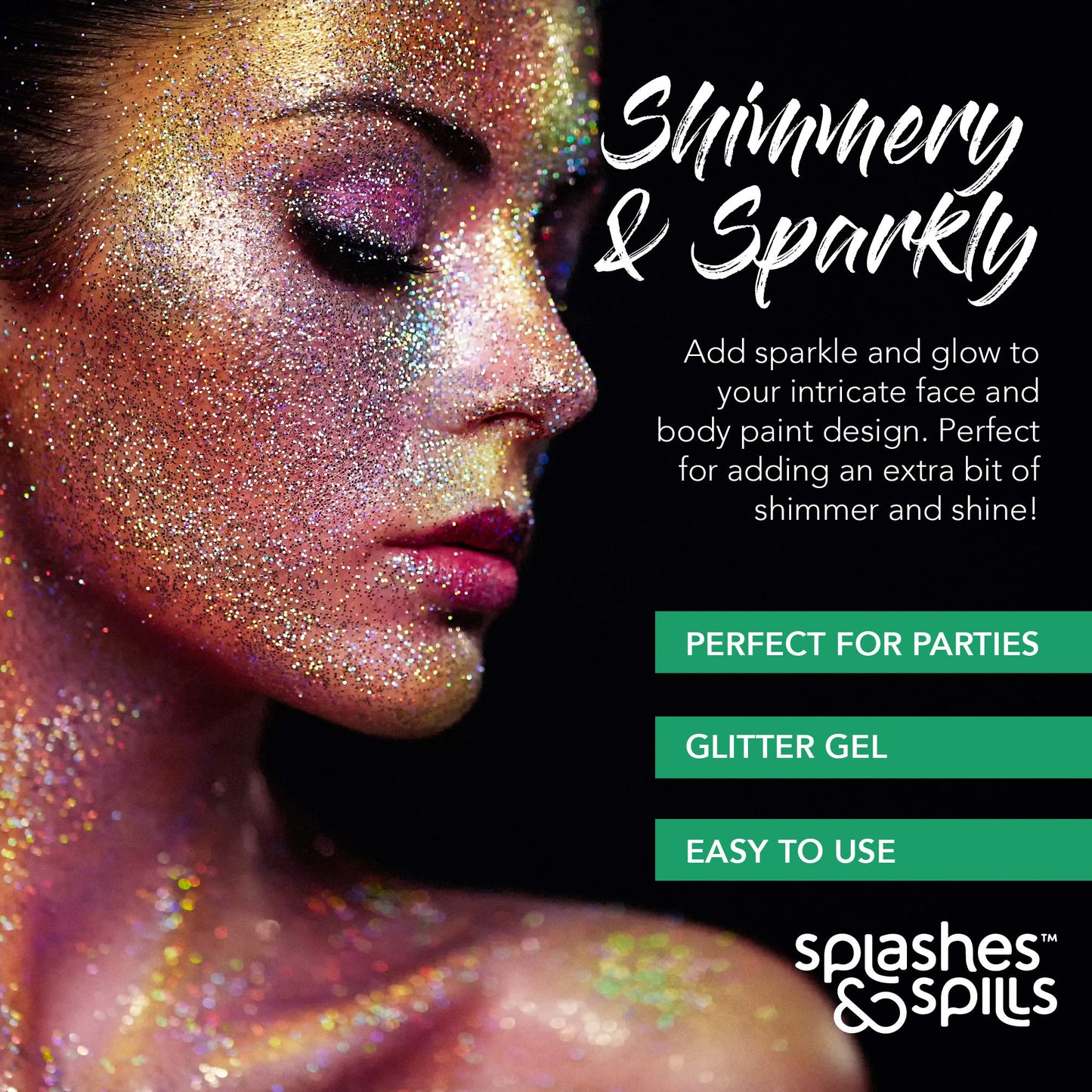 Iridescent Glitter Body Paint Gel - 7 Color Cosmetic Set 10 ml Tubes Makeup Glitter Gel for Hair, Body, Face Shimmer - Great for Dress Up, Festival