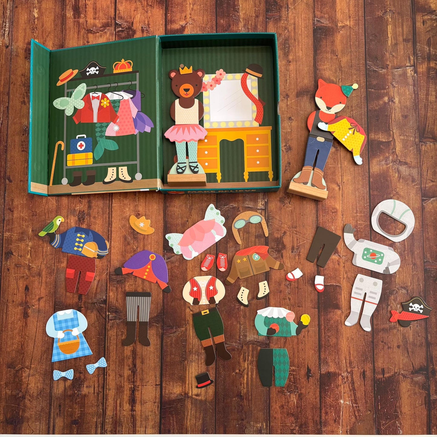 Petit Collage Magnetic Dress Up, Make-Believe Animal Costumes - Game Board with Mix and Match Pieces, Ideal for Ages 3+ - Includes 2 Dolls and 35…