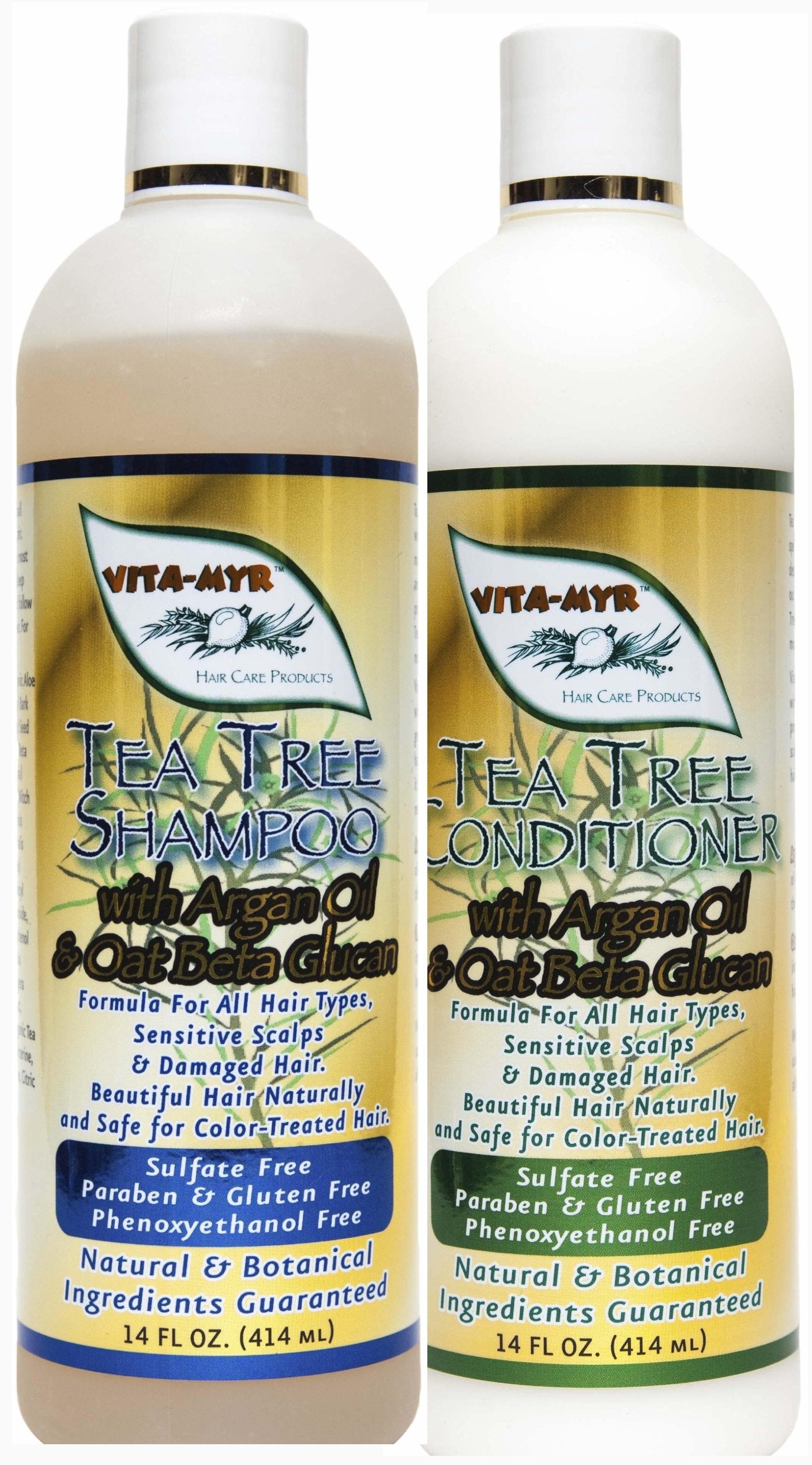 Vitamyr Tea Tree Hair Care Set 16 Oz Natural Shampoo & 16 Oz Natural Conditioner Botanical Ingredients Vegan & Gluten Free Safe & Effective for all