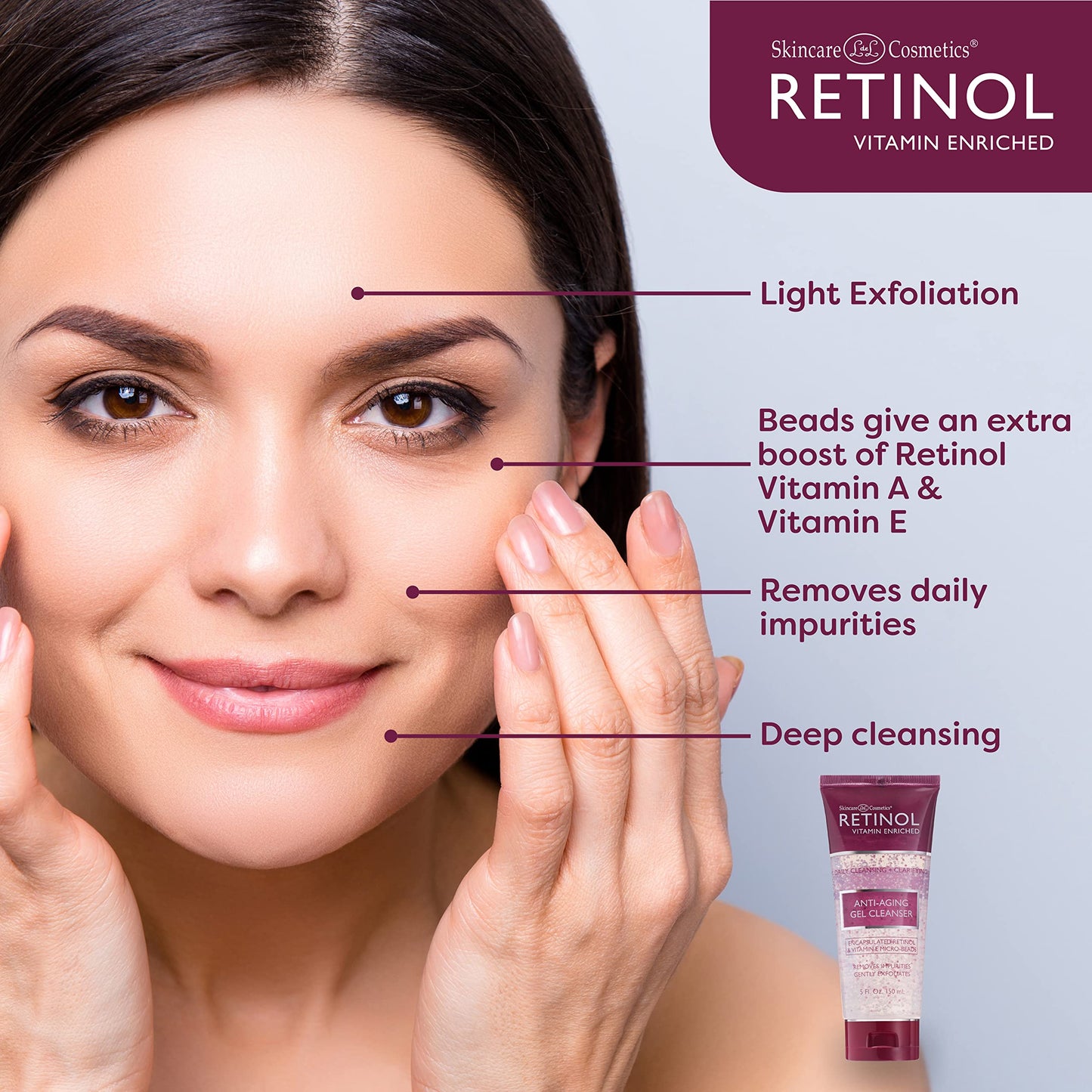 LIVAURA Retinol Anti-Aging Gel Cleanser - Gently Cleans Impurities From Pores & Exfoliates for Soft, Smooth Skin - Antioxidant-Rich Micro-Beads w