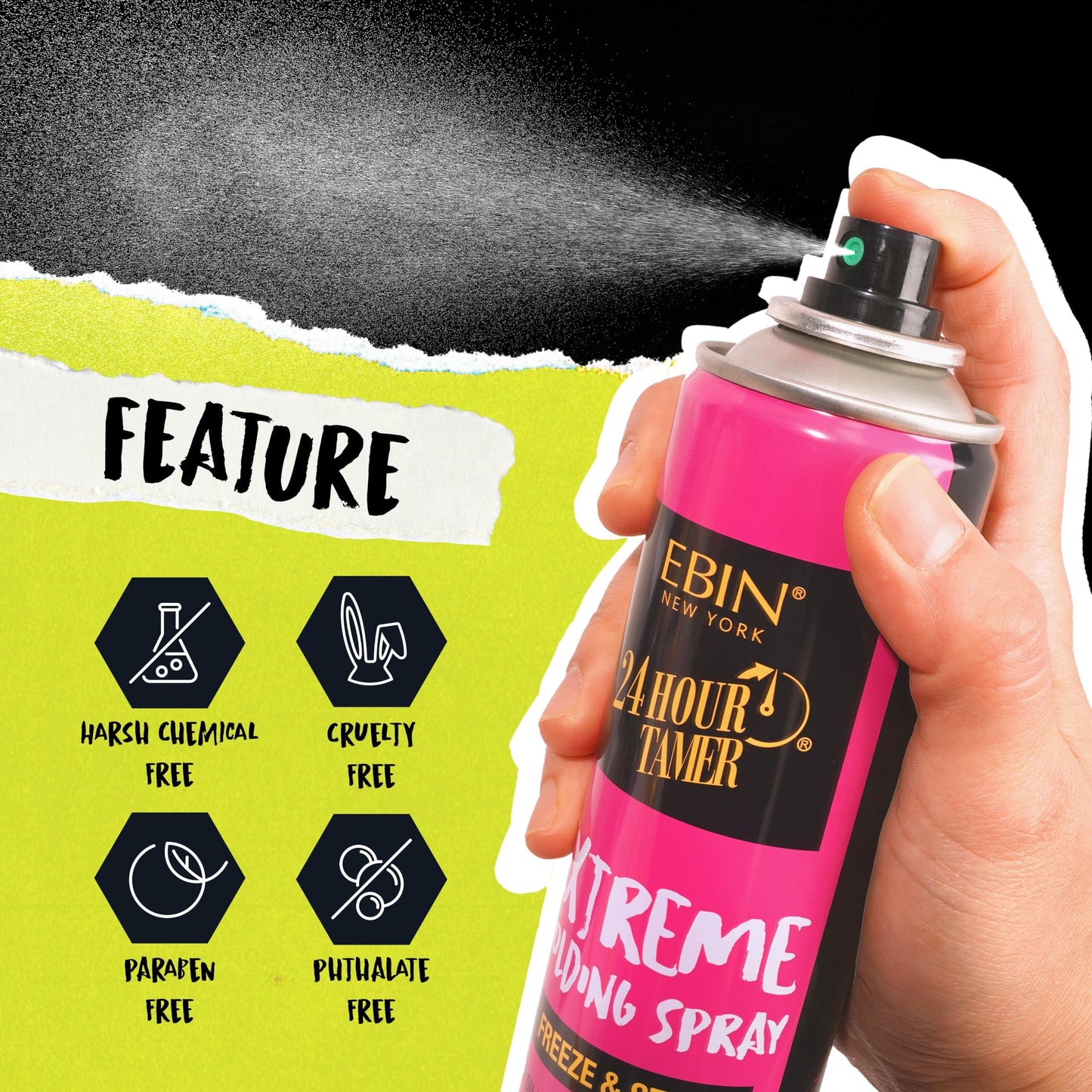 EBIN NEW YORK 24 Hour Tamer Super Holding Spray - Contol & Hold 1.94oz/ 80ml | Tames Frizz & Flyaway, Gives High Shine & Volume, All Day Hold