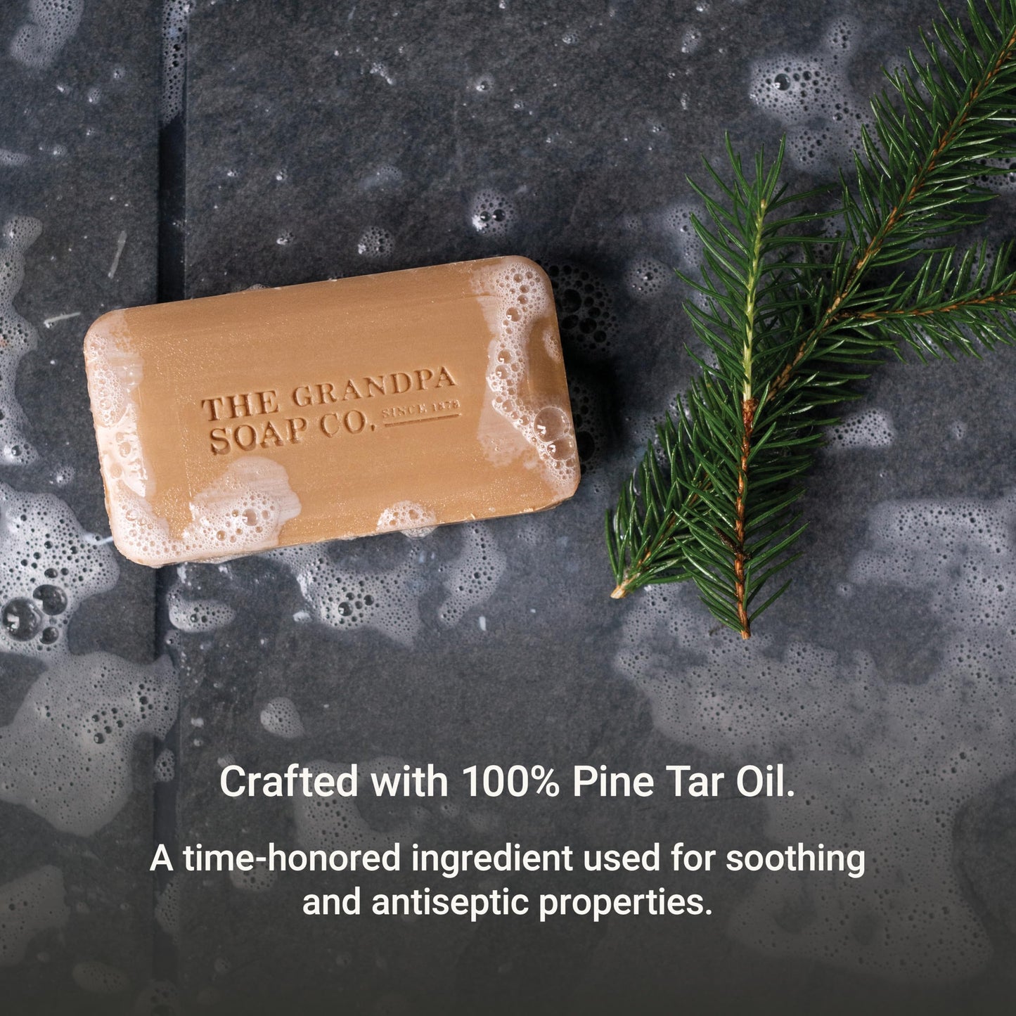 The Grandpa Soap Company Pine Tar Bar Soap for Men- Made With Pine Tar Oil, 3 in 1 Cleanser Deodorizer and Moisturizer, Dermatologist Tested, Safe