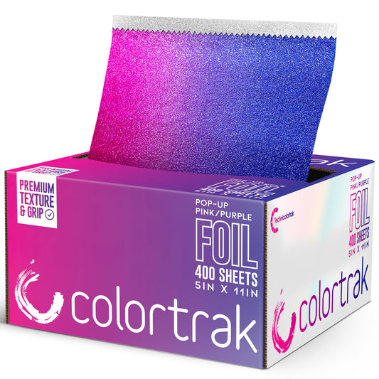 Colortrak Pink/Purple Gradient Pop-up Foil w/Dispenser (400 Count), Pre-cut Sheets, Non-Slip Embossed Texture, 5" x 10.75" Sheets for Hair Foil Beauty & Personal Care Colortrak