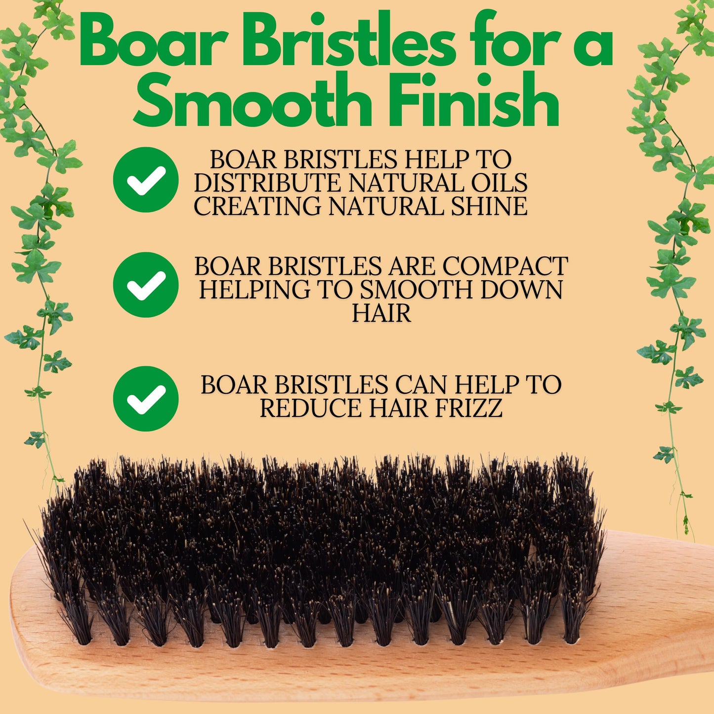 GranNaturals Boar Bristle Slick Back Hair Brush - Soft/Medium Smoothing Hairbrush to Style, Polish, & Lay Hair Down Flat to Create a Sleek Frizz Free