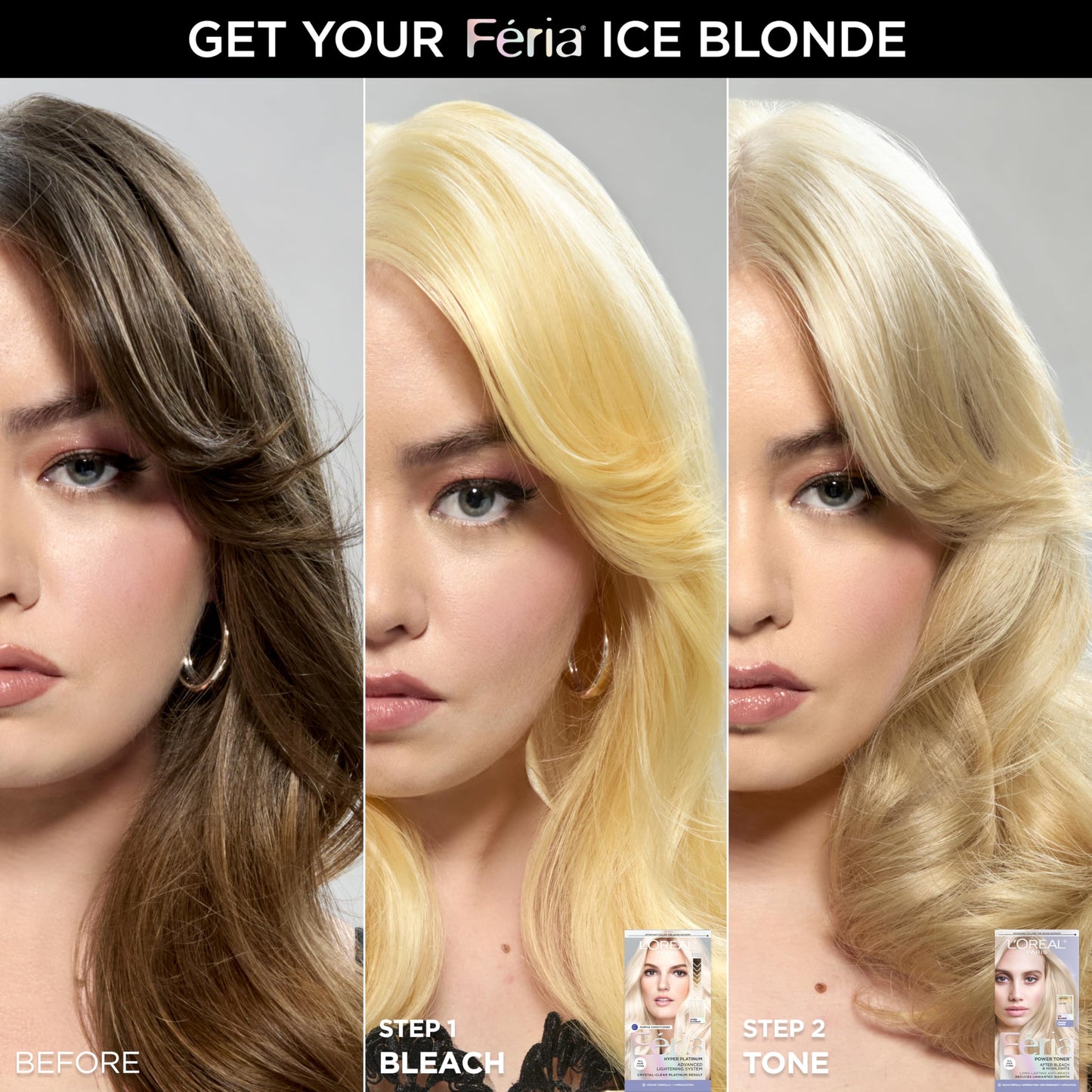 L'Oreal Paris Feria Hyper Platinum Advanced Lightening System Hair Bleach, Lifts Up To 8 Levels, Includes Anti Brass Purple Conditioner, 1 Hair Dye
