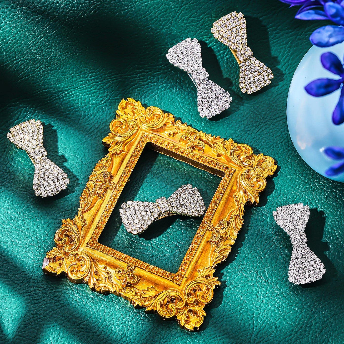 WILLBOND 6 Pcs Crystal Rhinestone Hair Clip Sparkly Bling Silver Gold Cute Bows Wedding Barrette for Women Mini Alligator Diamond Clip Bridal Hair