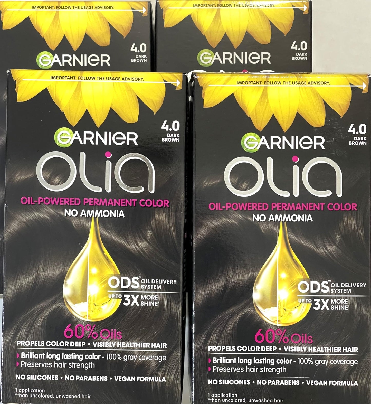 Garnier Olia Ammonia Free Hair Color [4.0] Dark Brown 1 ea (Pack of 4)