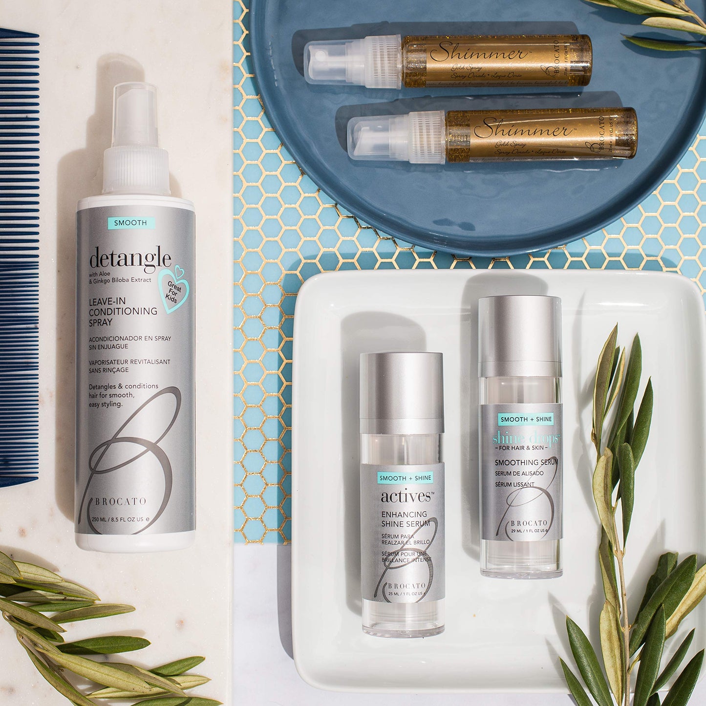 Brocato Actives Enhancing Shine Serum: Anti Frizz Smoothing Treatment for Damaged Hair - Leave In Product with Natural Oil to Repair / Control Dry