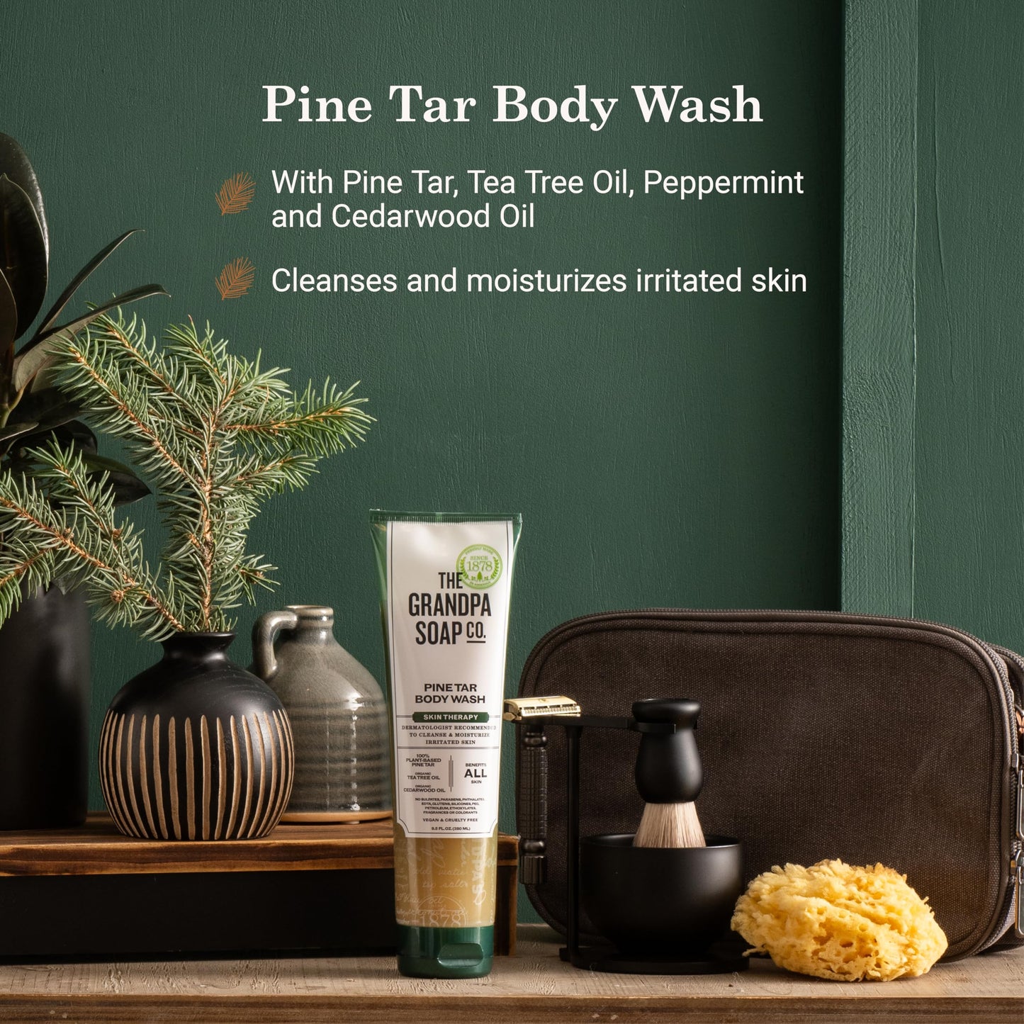 The Grandpa Soap Company Pine Tar Body Wash - Dermatologist Recommended to Cleanse & Moisturize Irritated Skin, Deodorizing Power, With Pine Tar & Tea