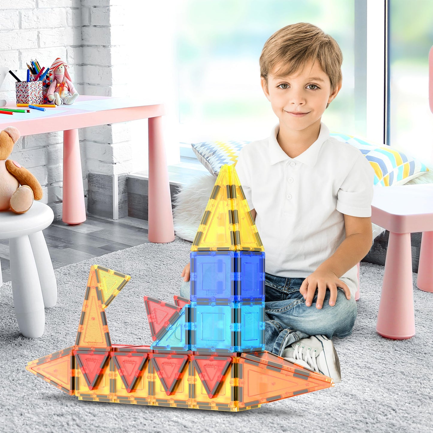 PicassoTiles 60pcs Magnetic Building Tiles – Clear 3D Magnet Blocks Construction Playset for Kids, Educational & Creative Toy Set