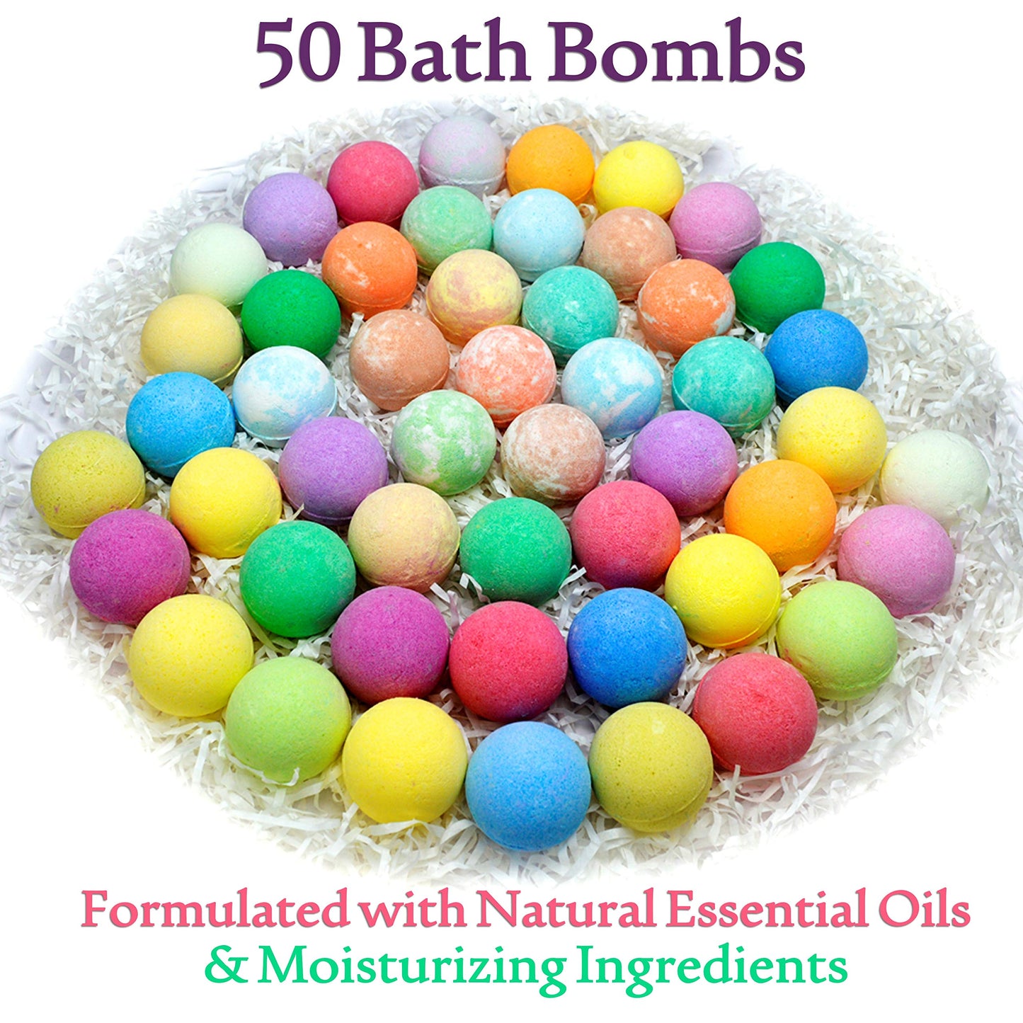 Natural Bath Bombs Gift Set for Women and Men. 50 Essential Oil Bath Bombs with Organic & Moisturizing Pure Goodness.