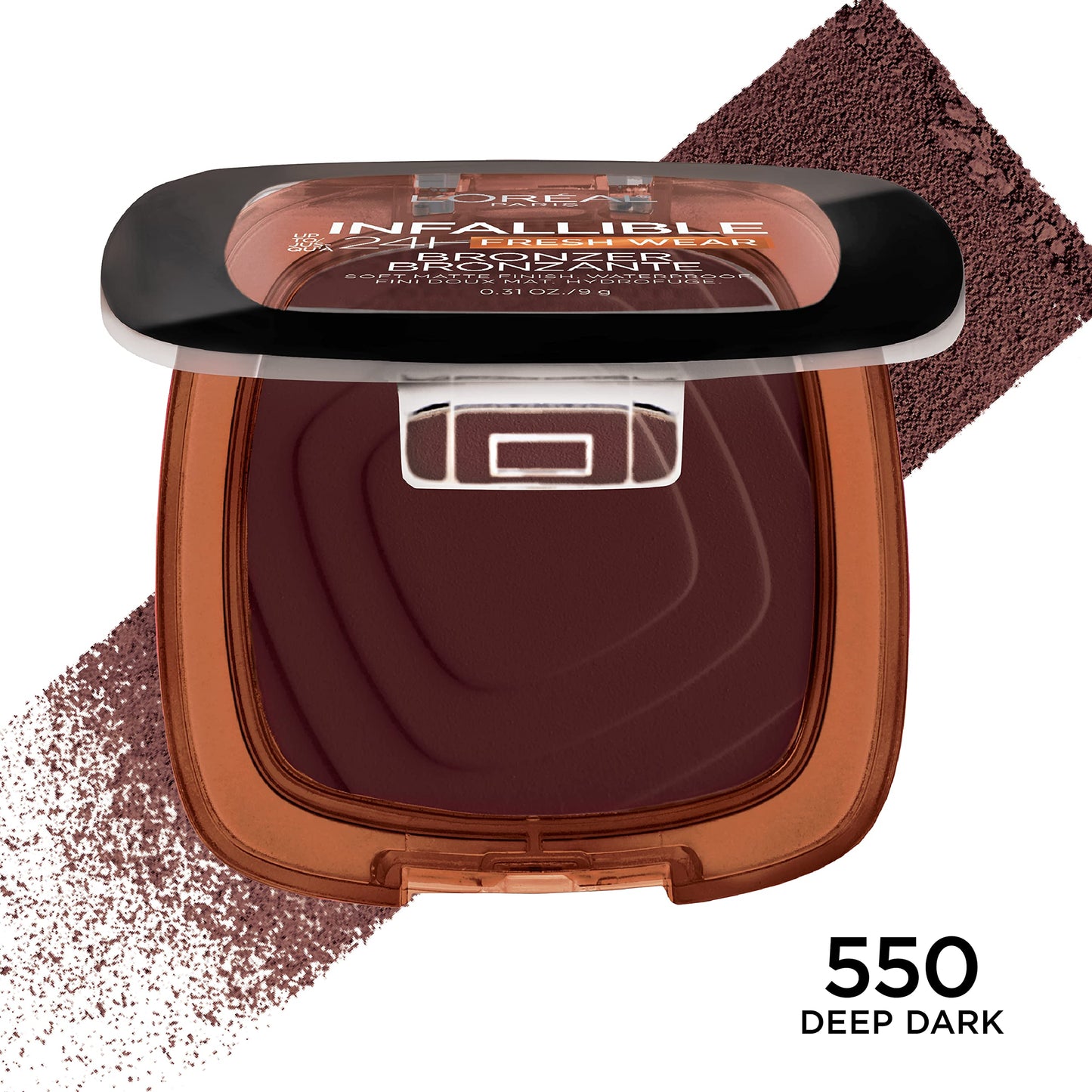 L'Oreal Paris Infallible Up to 24H Fresh Wear Soft Matte Longwear Bronzer. Waterproof, heatproof, Transfer, humidity and sweatproof, Deep Dark, 0.31