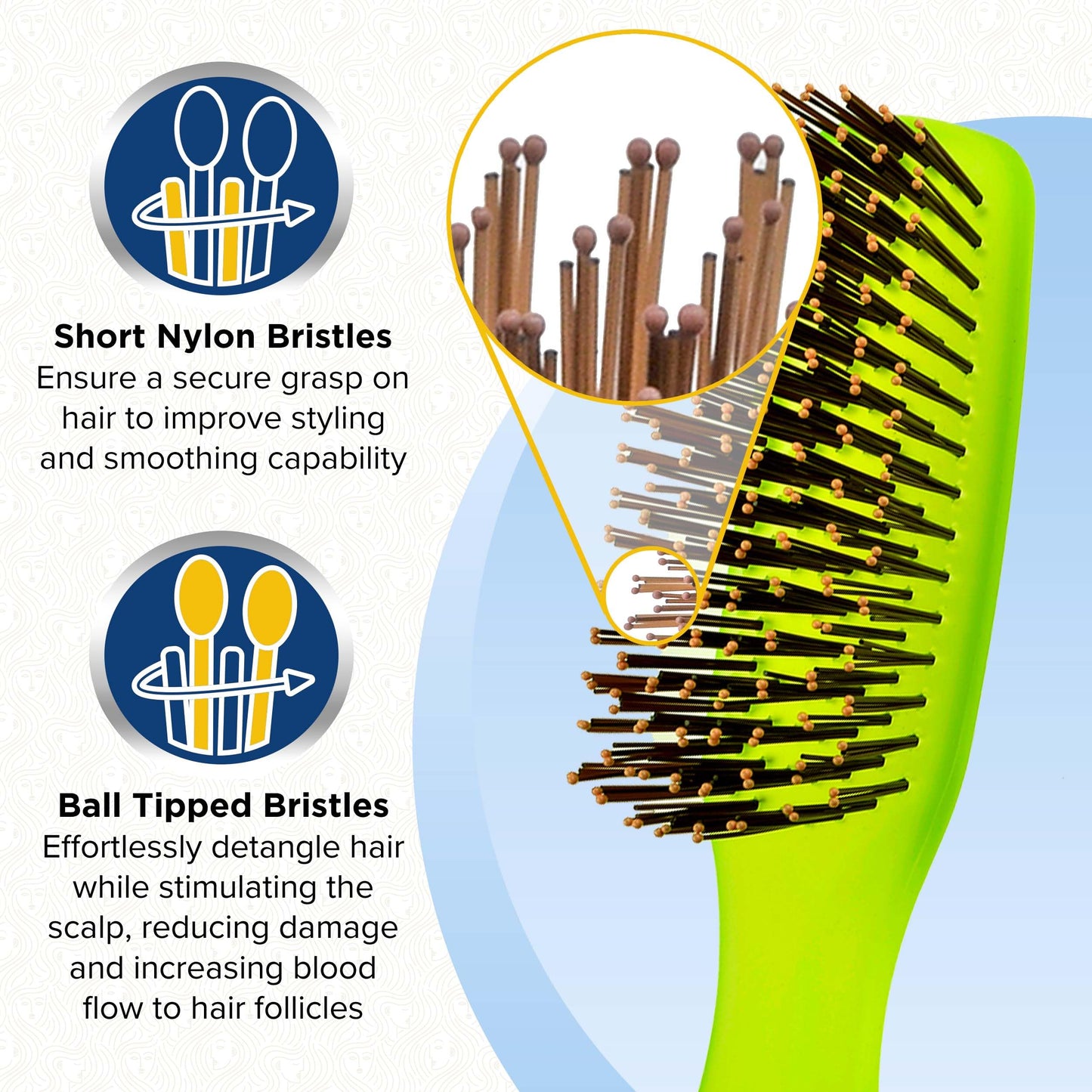 Giorgio GION2G Neon Green 6.25 inch Gentle Touch Detangler Hair Brush for Men Women & Kids. Soft Bristles for Sensitive Scalp. Wet & Dry for all Hair