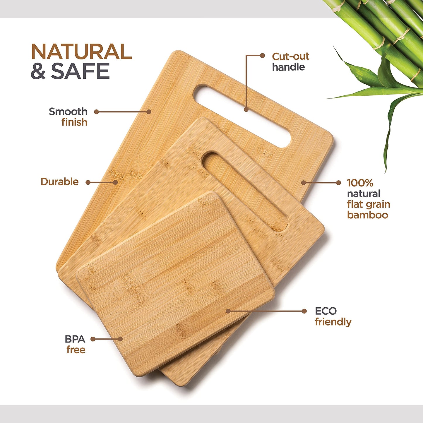 Bamboo Cutting Boards for Kitchen [Set of 3] Wood Cutting Board for Chopping Meat, Vegetables, Fruits, Cheese, Knife Friendly Serving Tray…