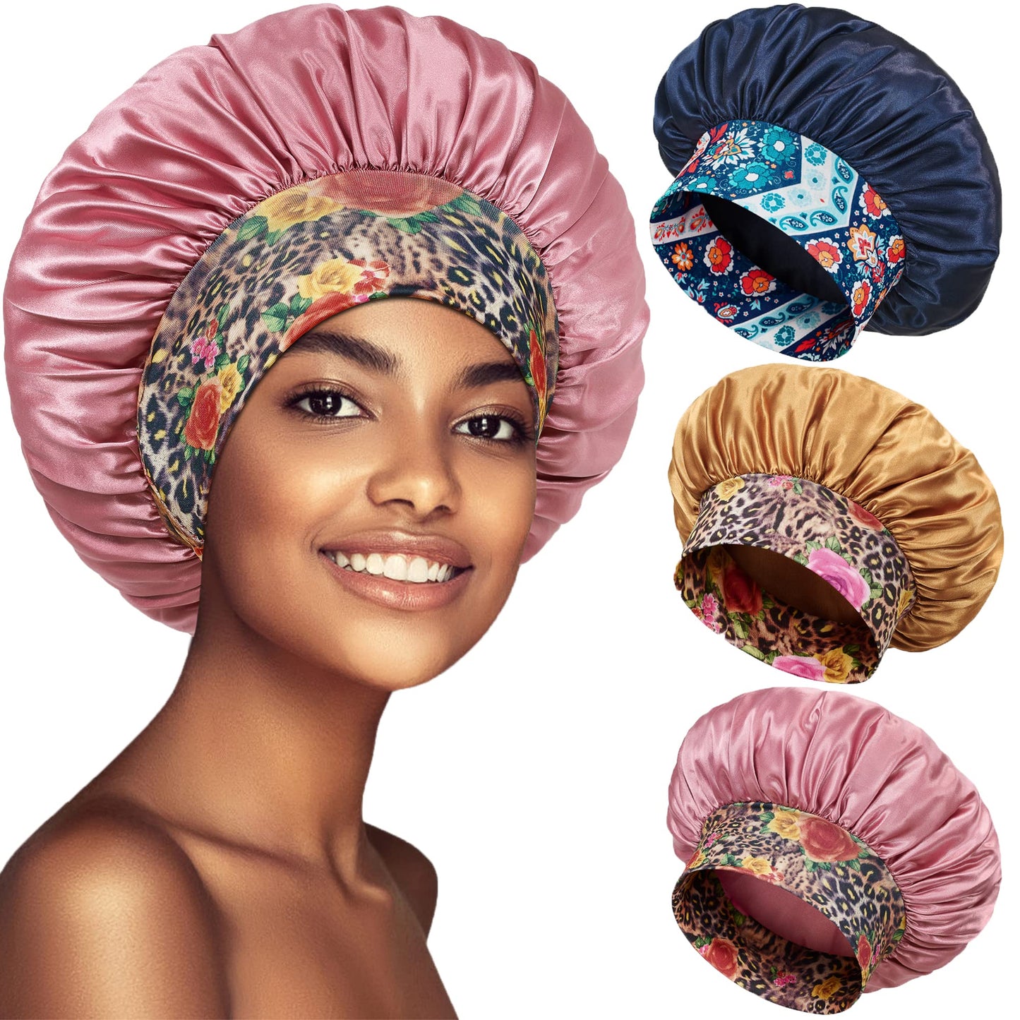 3 Pack Satin Bonnet Silk Hair Bonnet for Sleeping, Sleep Bonnets for Women Large Wide Soft Band Sleep Cap for Curly Hair Braids Beauty and Personal Care PHILIGHTS Default Title