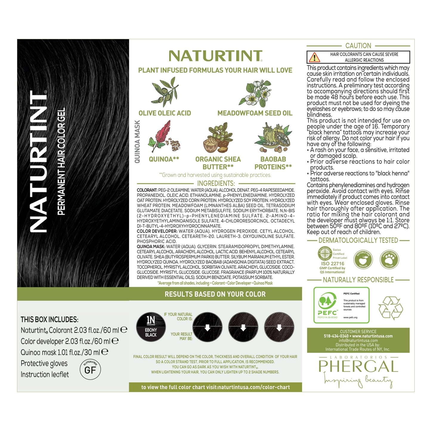 Naturtint 1N Ebony Black Permanent Hair Color (Pack of 6), Ammonia Free, Vegan, Cruelty Free, up to 100% Gray Coverage, Long Lasting Results