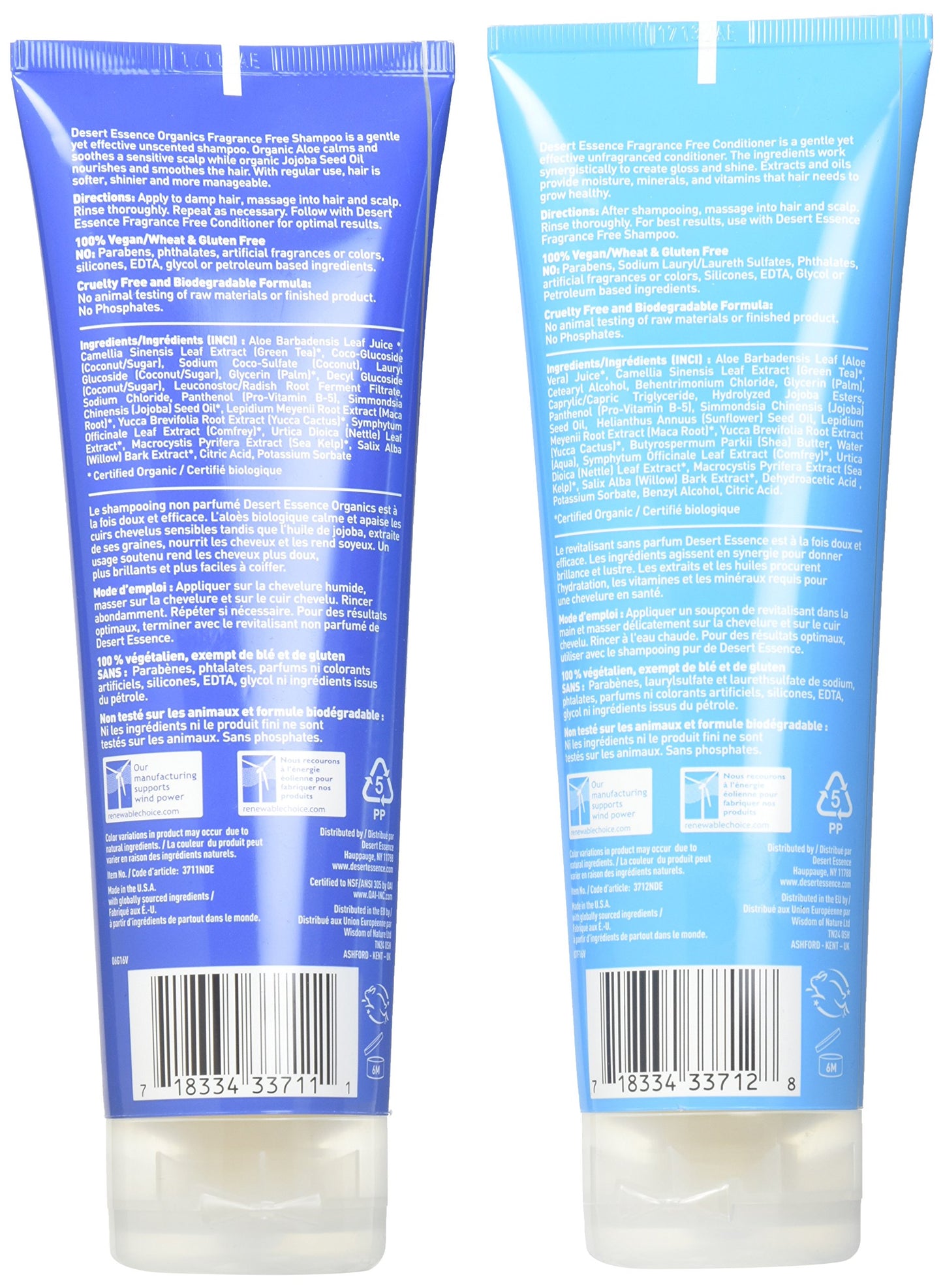 Desert Essence Fragrance Free Shampoo & Conditioner Bundle - 8 Fl Ounce - Pure - Vitamin B5 - Green Tea - Softer, Shinier & More Manageable - Aloe