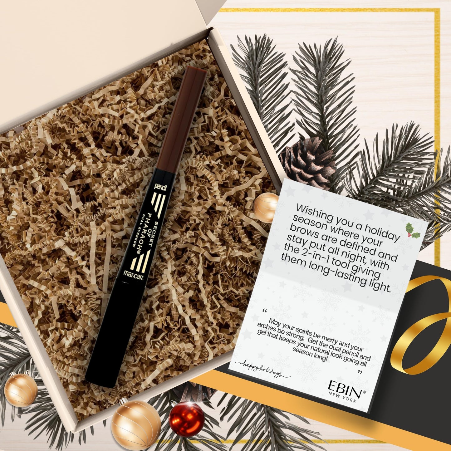 EBIN NEW YORK Secret of Pharaoh Dual Eyebrow Pencil & Mascara Natural Espresso | 2-in-1 Brow Pencil & Gel | Water-Resistant, Long-Lasting, Natural
