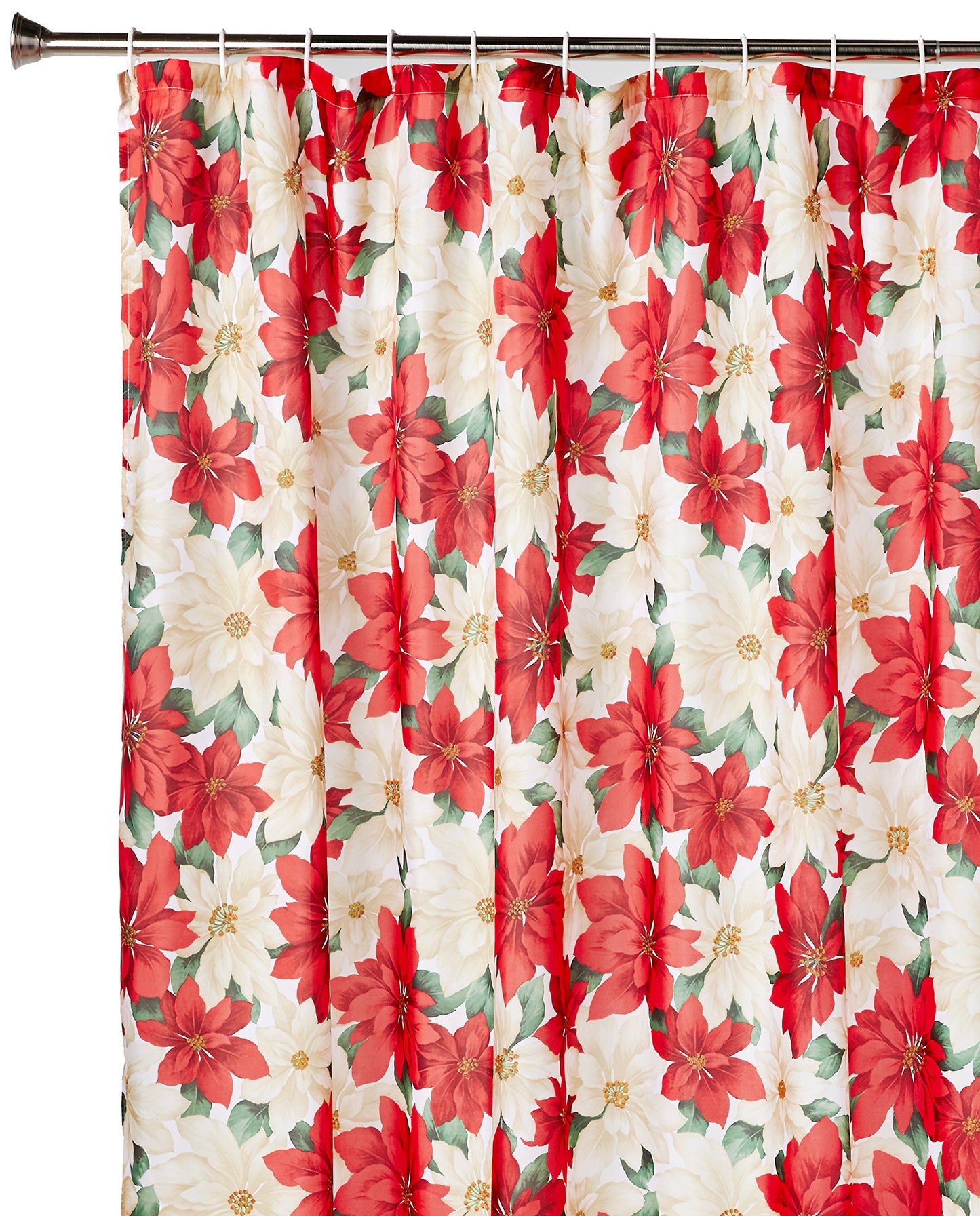 Violet Linen Decorative Christmas Printed Poinsettia Floral Design Shower Curtain - 72" X 72"