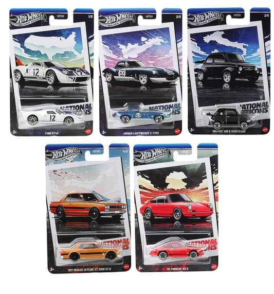 Hot Wheels National Icons Collection Silver Series - 5-Car Die‑Cast Bundle, 1:64 Scale, Ages 3+ (HRT81‑956G)