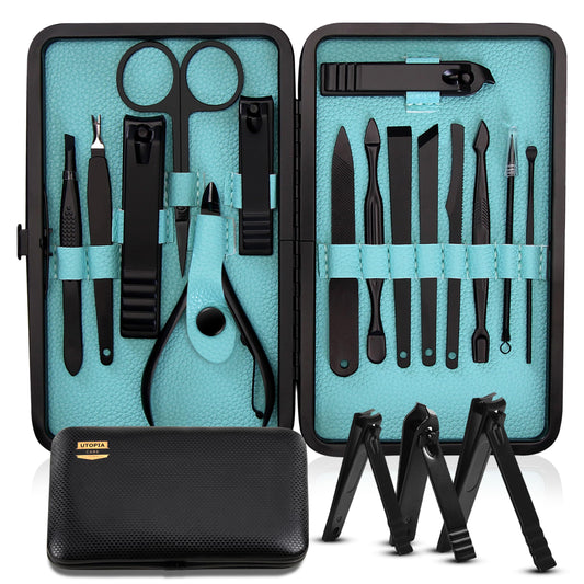 Utopia Care Nail Clippers Professional Nail Kit or Manicure Kit for Women and Men, Stocking Stuffers or Groomsmen Gifts 16Pcs Pedicure Set